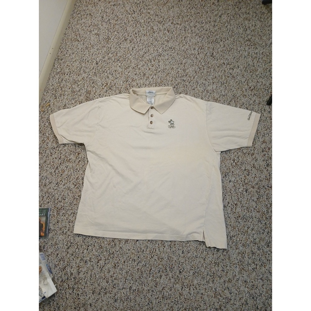 Walt Disney World Men Polo Shirt Beige Embroidered Mickey Logo XL Herringbone